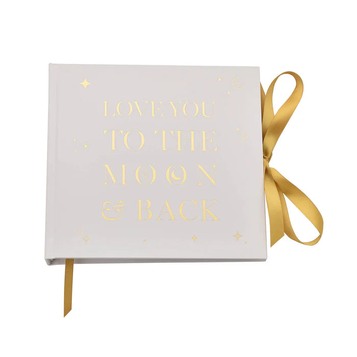 Bambino white with gold text baby photo album.