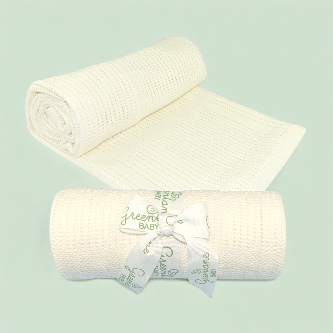 bamboo and cotton cellular baby blanket in a marshmallow colour