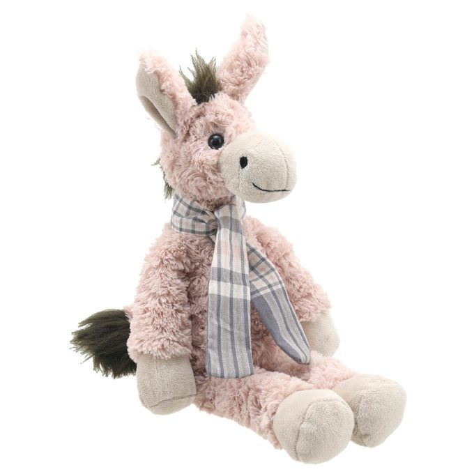 32cms tall dusky pink donkey soft toy.