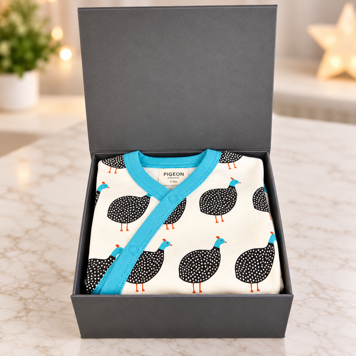 Baby Shower Gifts, Turquoise and Cream Bird Print,