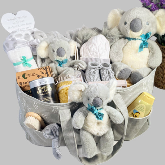 New Baby Gifts, Unisex, Baby Hamper, Nappy Caddy Baby Gift, Koala Baby Soft Toys, Luxury Baby Gifts, Corporate Baby Gifts, New Parents Hampers.