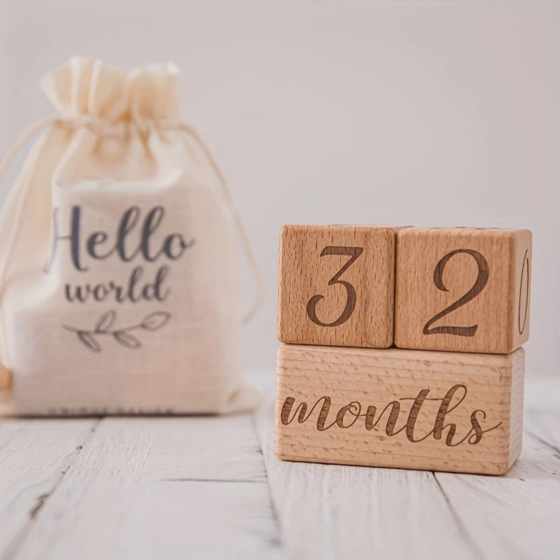 wooden milestone date blocks