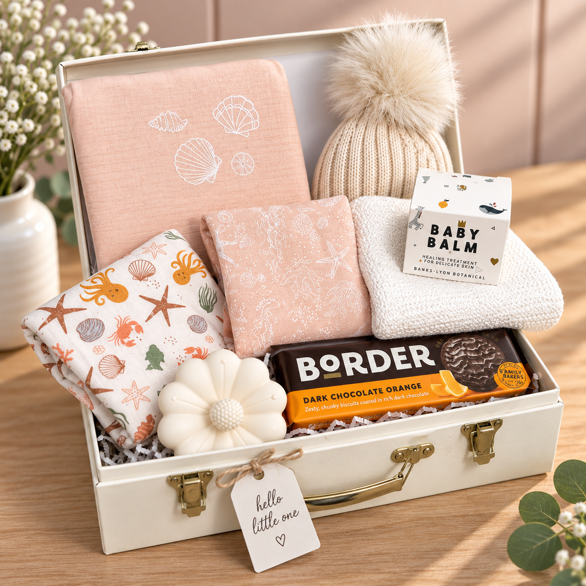 Baby Girl Hamper - Peach Babywear, Baby Keepsake Case