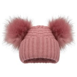 Dusky pink baby pompom hat 0-12 months.