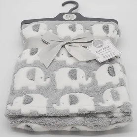 Fleece Baby Blanket - Grey Elephants, Baby Shower Gifts.