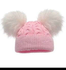pink and white baby pompom hat.
