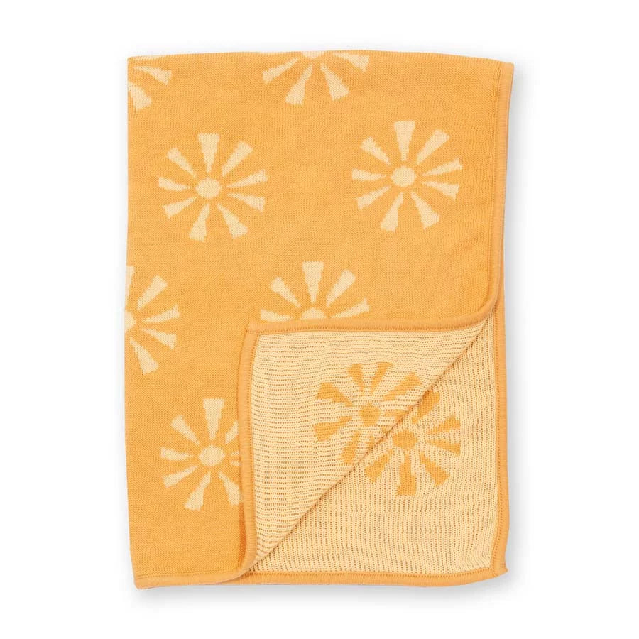 organic soft baby blanket with sunshine pattern.