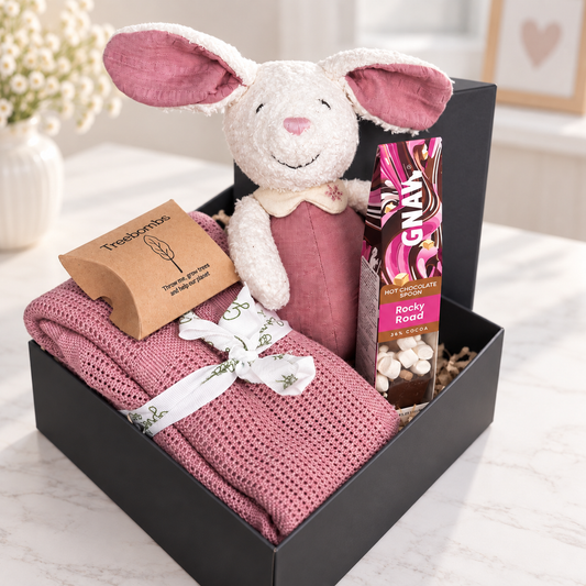 Baby Girl Hamper, Pink Organic Cotton Bunny,  New Mama Gift.