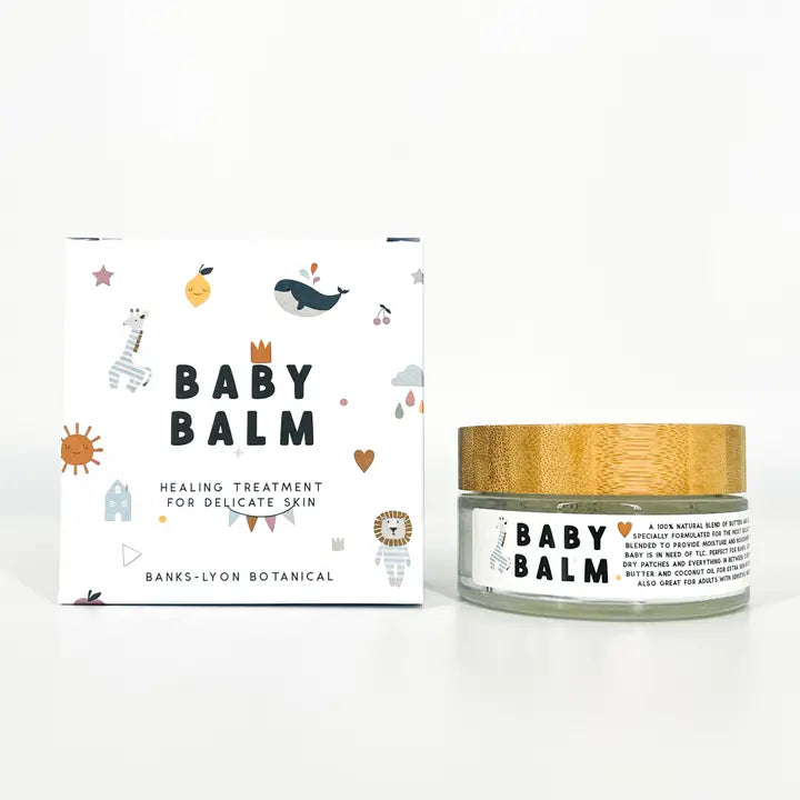 Baby balm with packaging on a white background