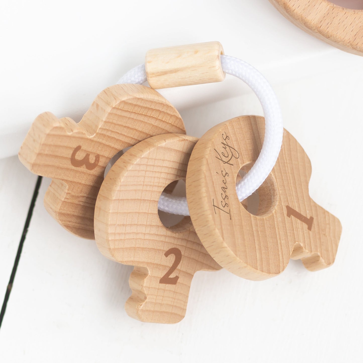 Wooden baby teething toy made from FSC managed forests.