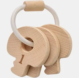 Wooden baby teether with a number '1' on a white background