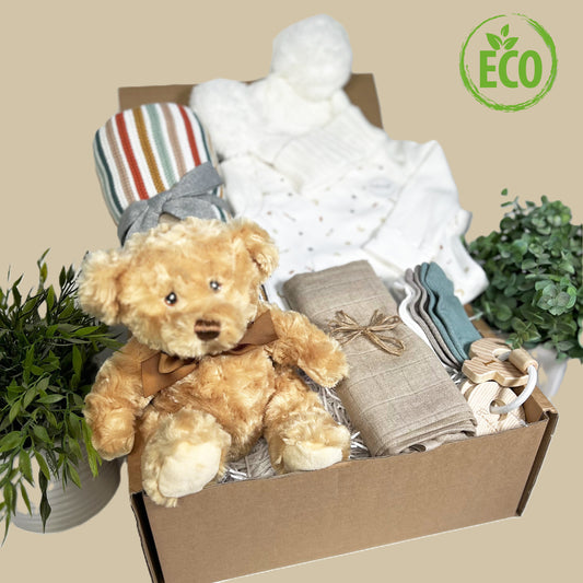 Neutral New Baby Gift Hamper -Cuddle Up Tight, Eco Friendly New Baby Hampers, Cotton Baby Blankets, Baby Shower Gifts, Maternity Leave Presents.