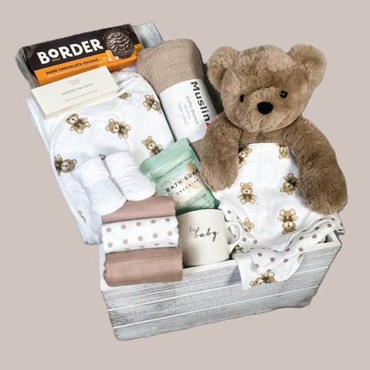 Bear Hugs Neutral New Baby Hamper - Hooded baby Towe