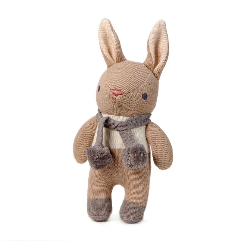 GOTS Certified Bunny Soft Toy And Rattle, Threadbear Designs Taupe Bunny Rattle, Newborn Baby Gifts