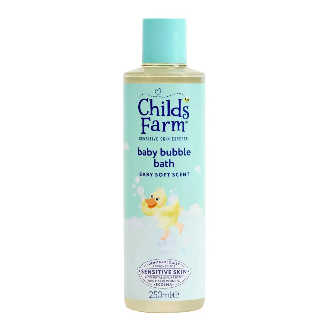 Childs Farm baby bubble bath bottle on a white background