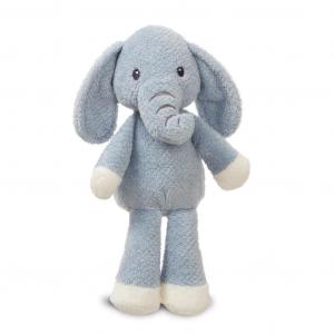 Elly elephany soft baby rattle in plae blue and white with embroidered eyes and trunk detail.
