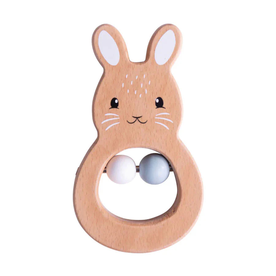 wooden bunny baby rattle