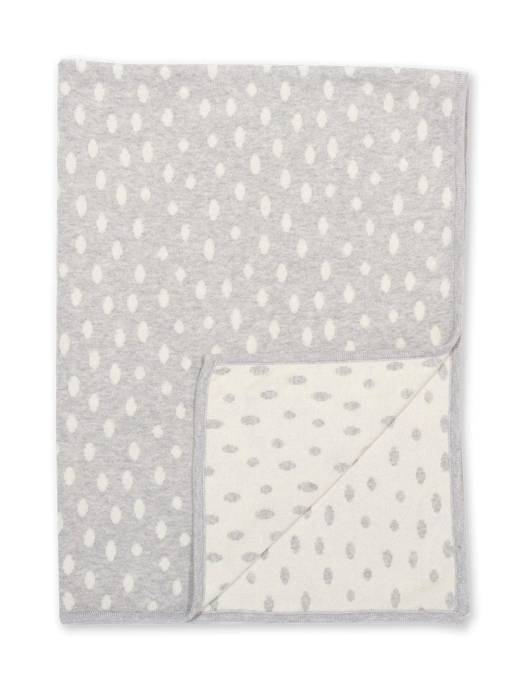 A grey and white GOTS certified organic cotton baby blanket.