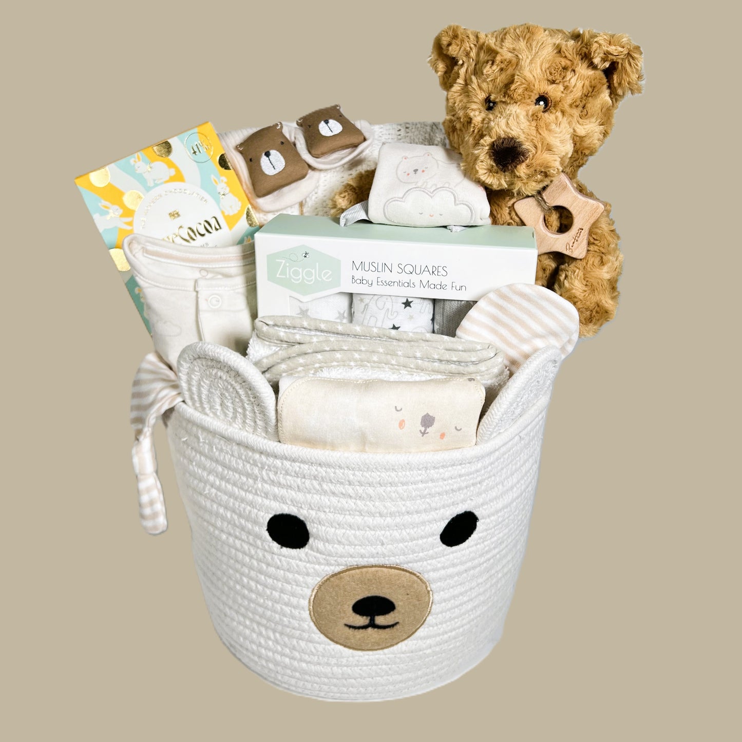 Neutral New Baby Gifts - Hey There Bear, Cotton Baby Clothes.