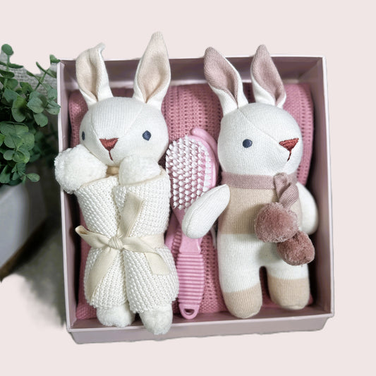 Baby Girl Hamper, Threadbear Designs Baby Comforter and Baby Rattle Gift