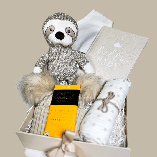 Neutral New Mummy and Daddy Gift Hamper - Hello Baby. Baby Journal