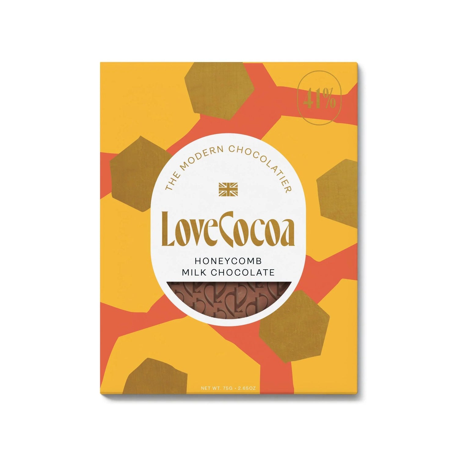 A bar of Love Cocoa honeycomb flavoured milk chocolate.