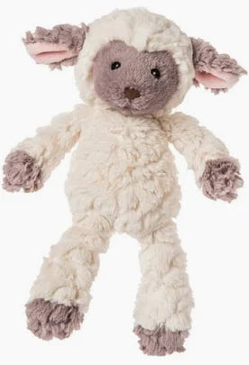 Mary meter Plush soft baby toy sheep with a soft texture on a plain background