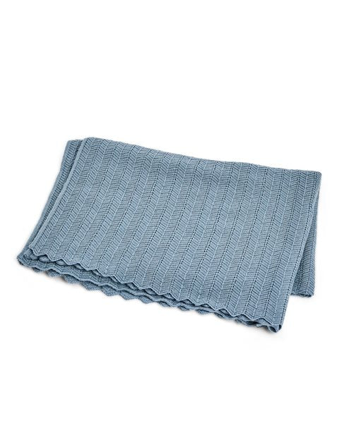 merino wool baby blanket denim blue fishbone pattern