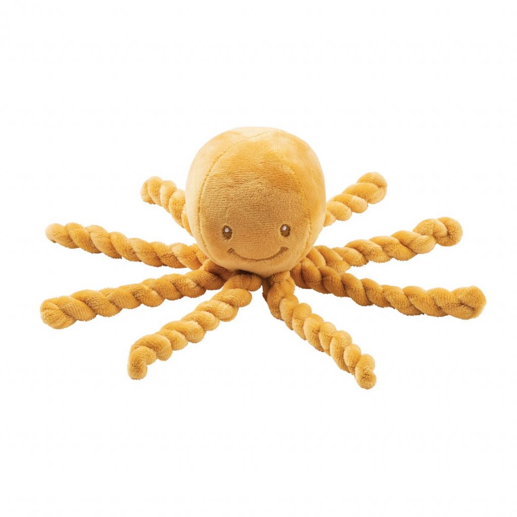 Nattou Pui Pui ochre plush octopus toy on a white background