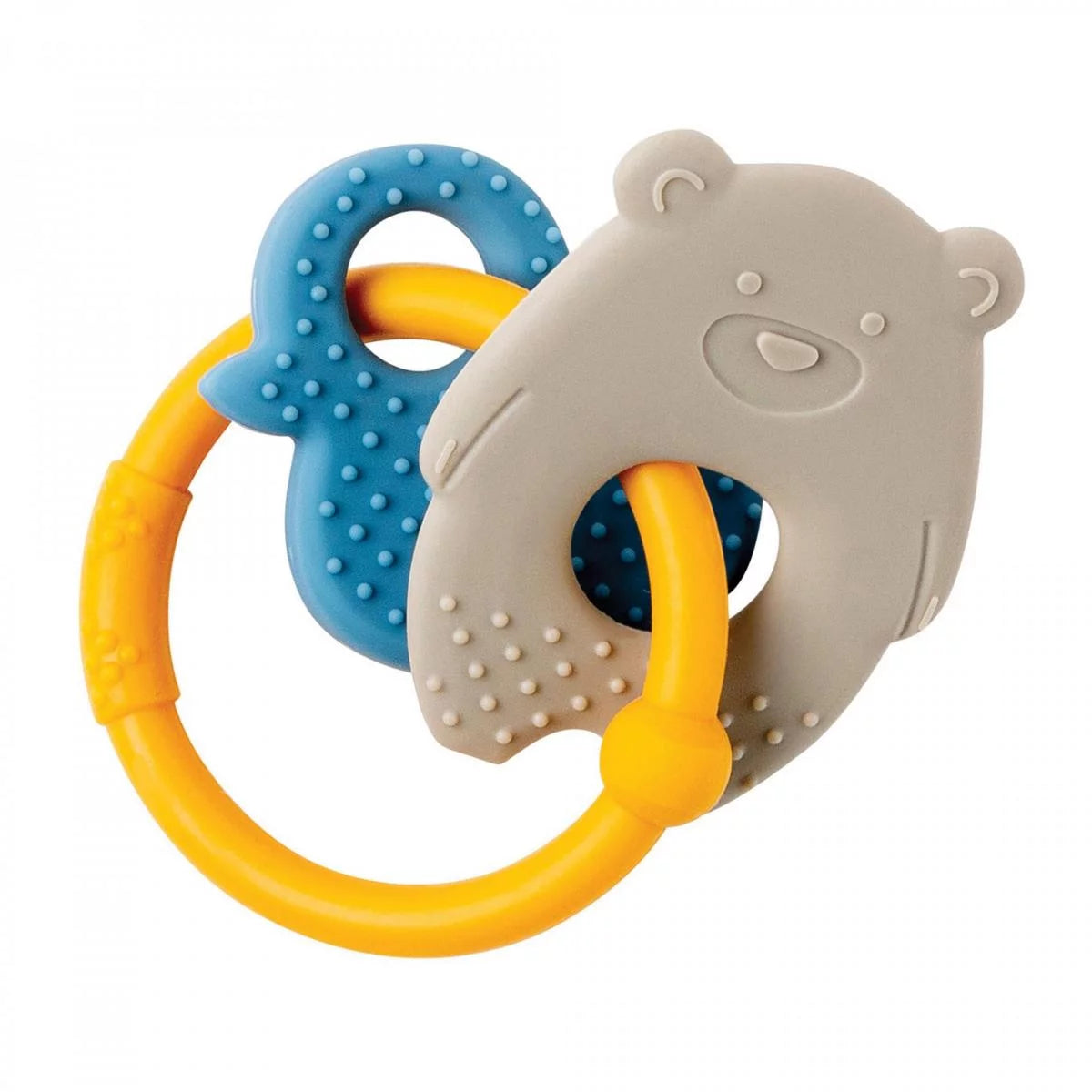 Nattou silicone baby teether ring.