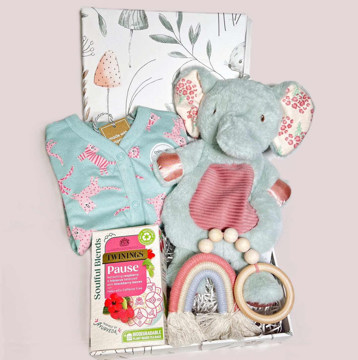 New Baby Girl Hamper Gift, Cotton Baby Sleepsuit, Baby Lovey