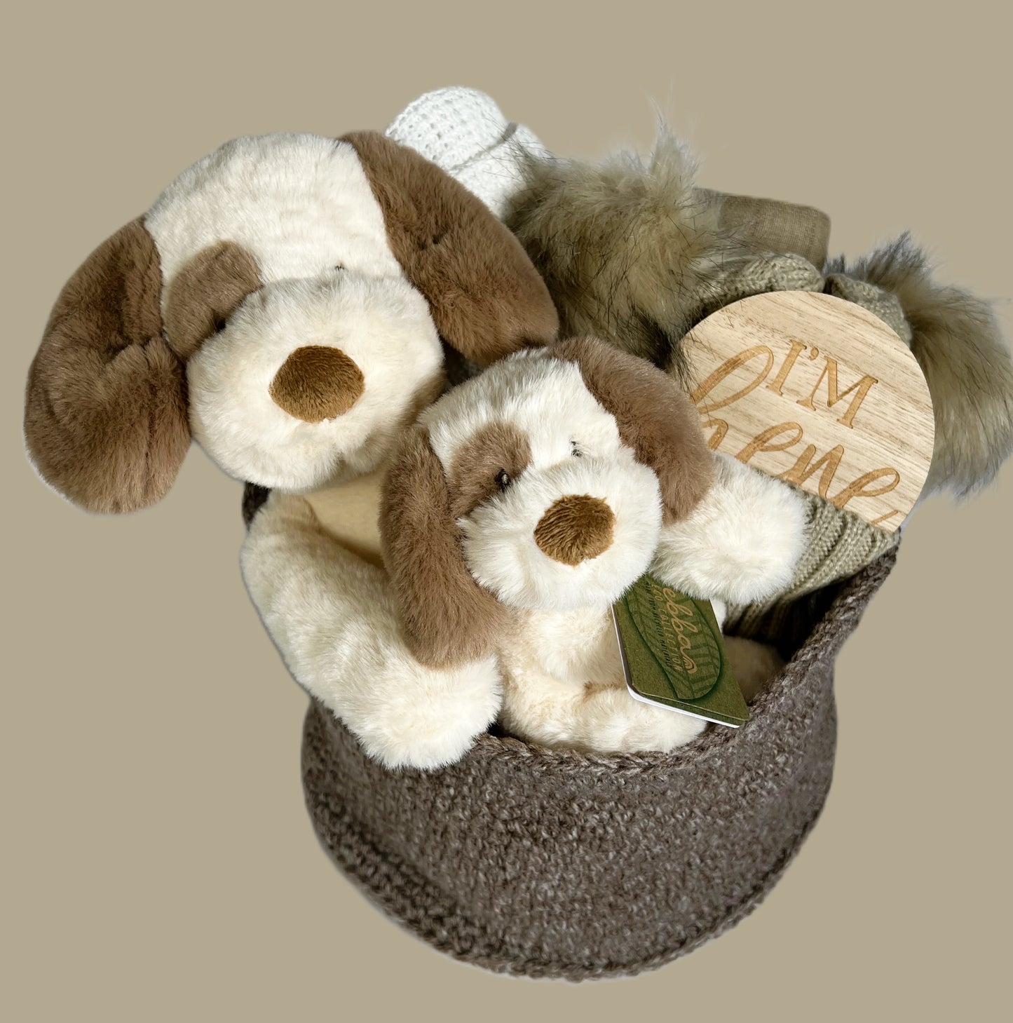 Baby Shower Gifts, Neutral New Baby Gift  Hamper, Ebba Soft Baby Rattle