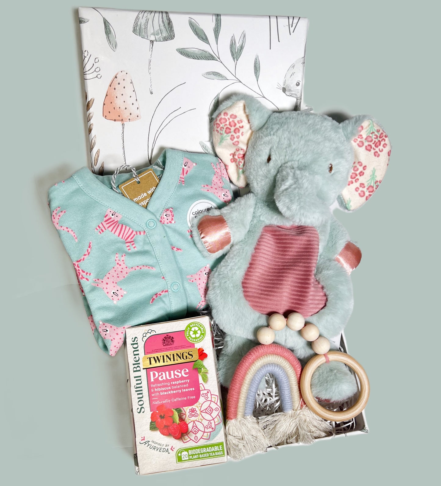 New Baby Girl Hamper Gift, Cotton Baby Sleepsuit, Baby Lovey