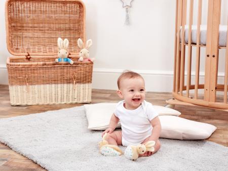 baby wearing peter rabbit bunny booties