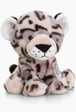 Pippins plush toy snow leopard with a visible brand tag on a white background