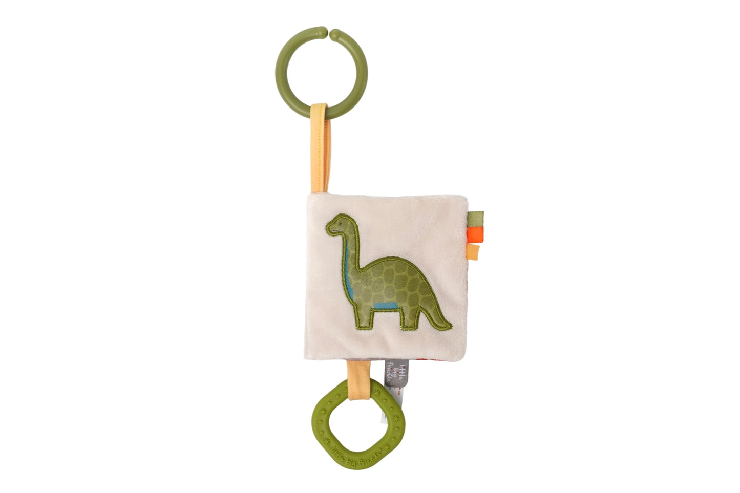 Soft sensory baby book with teether and dinosaur theme