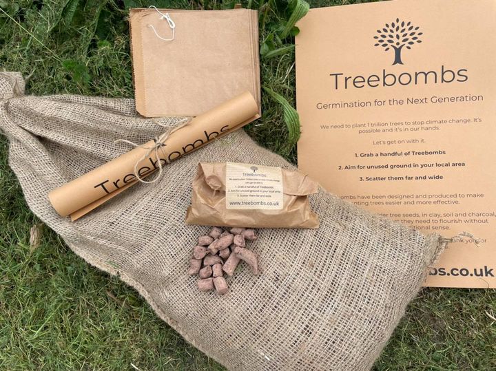 Information about Treebombs which areincluded in this eco friendly new baby hamper gift. The Treebombs contain maple and elder seeds coated in clay to be thrown down to grow a tree.
