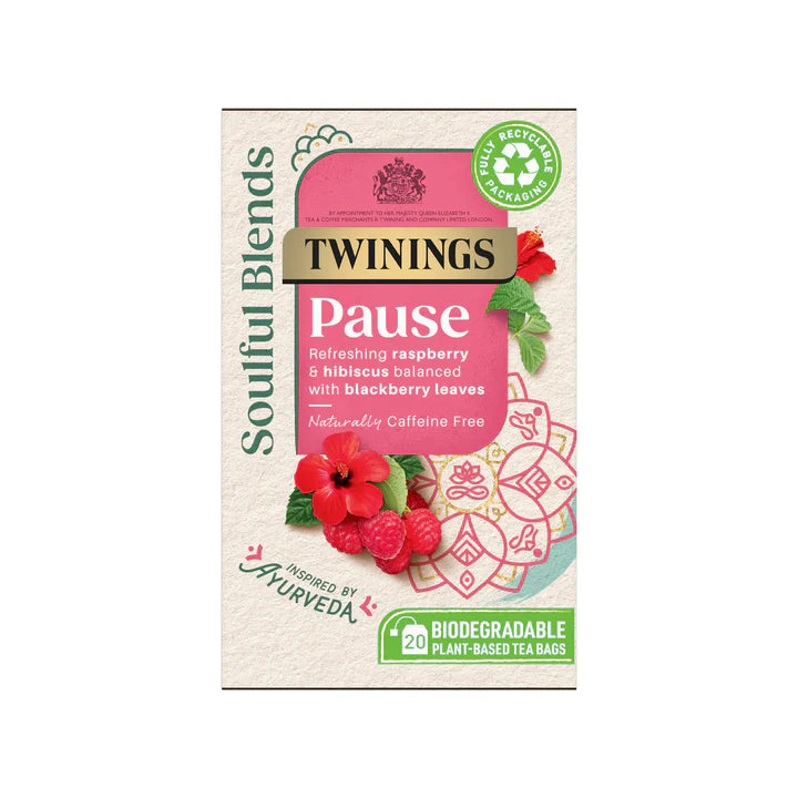 A box of Twinings Pause biodegradable tea bags.