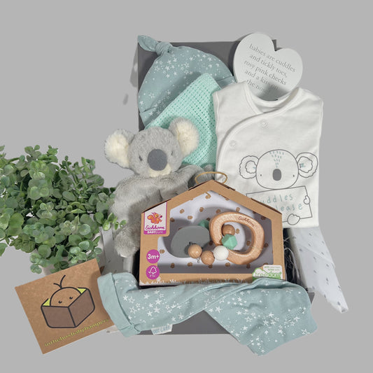 Koala Bear Baby Hamper, Soft Koala Baby Toy, Baby Keepsake Box, Koala Baby Clothes, Nursery Plaque, Gifts for Babies.