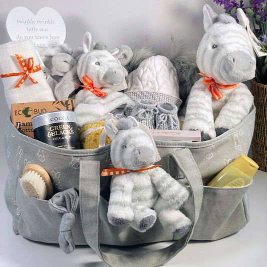 New Baby Gifts, Unisex, Baby Hamper, Nappy Caddy Baby Gift, Zebra Baby Soft Toys, Luxury Baby Gifts, Corporate Baby Gifts, New Parents Hampers.