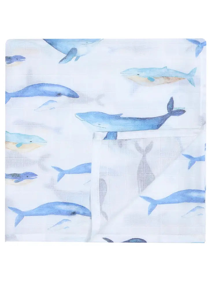 Large white muslin with a Blue whale print.