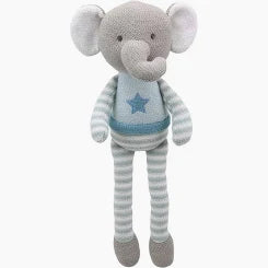 Baby shower gift knitted elephant soft baby toy.