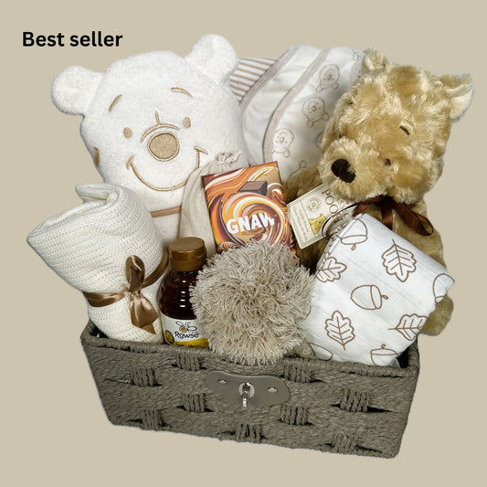 Winnie-the-pooh Baby Hamper, Soft Toy, Bamboo Baby Blanket.