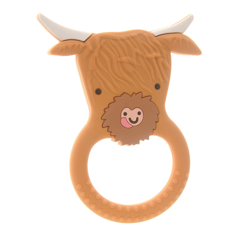 Highland cow shaped baby teether.