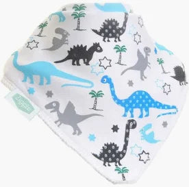 Baby bib with dinosaur pattern on a white background