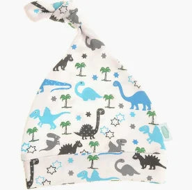 Baby hat with dinosaur pattern on a white background