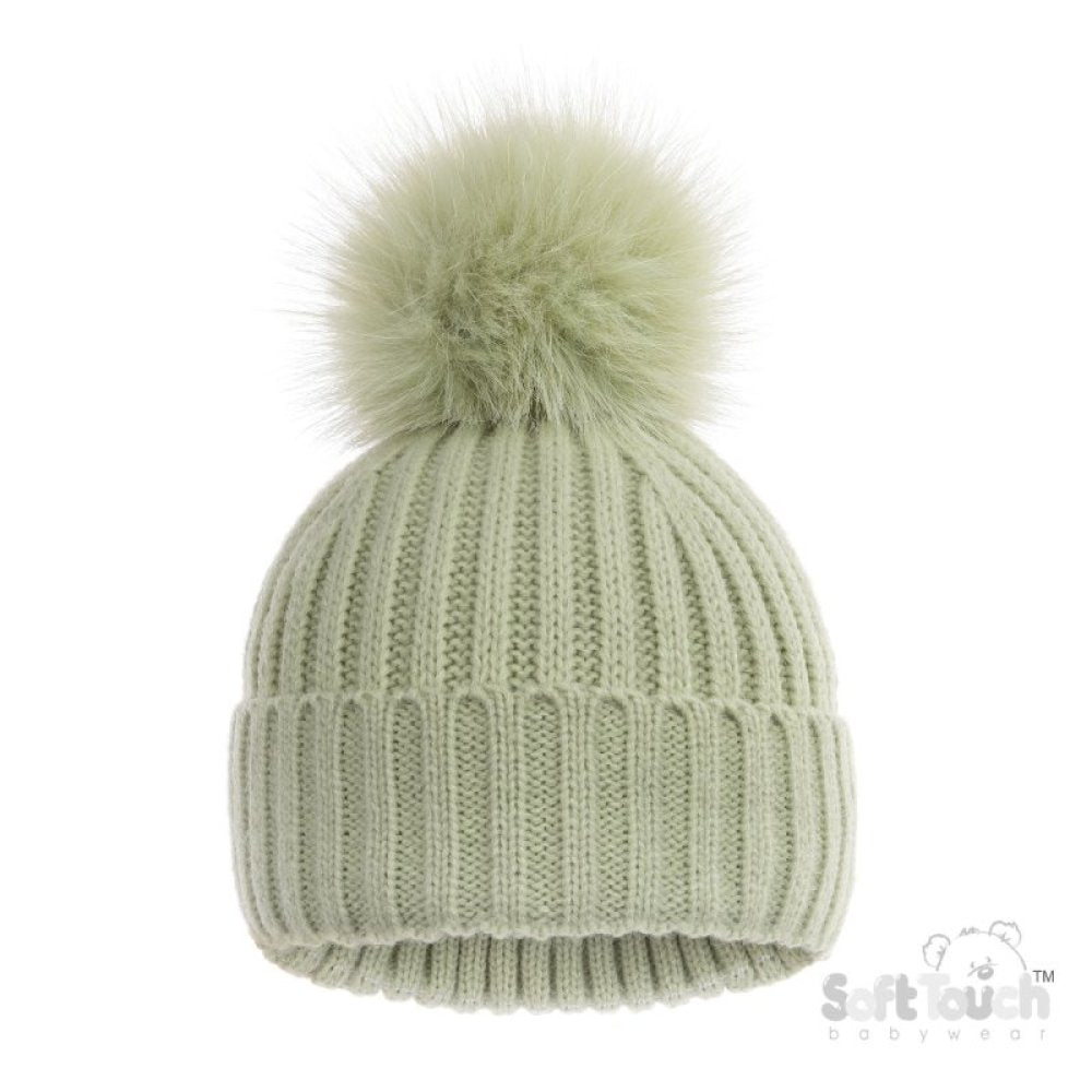 sage green baby pompom hat