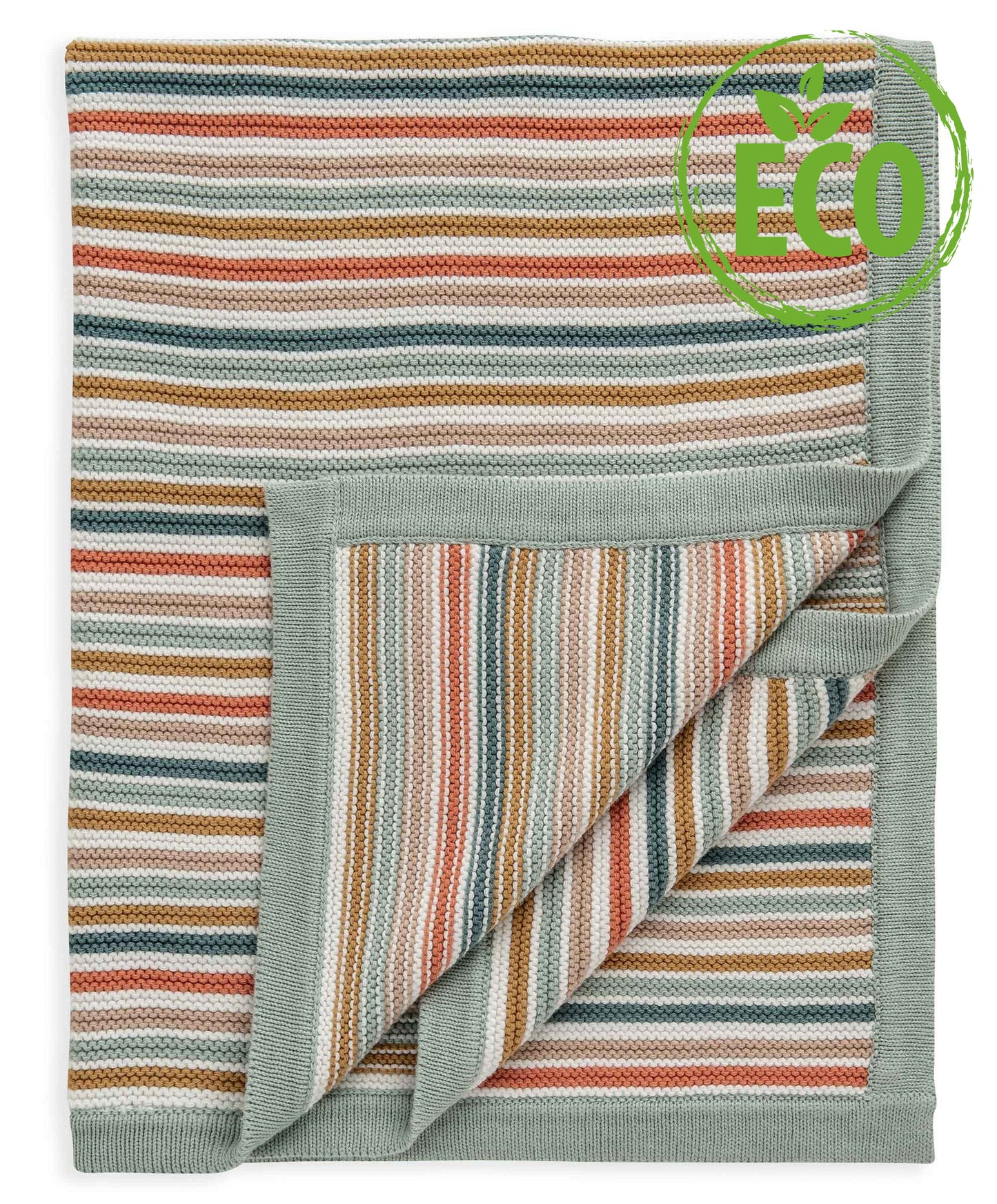 100% cotton striped baby blanket in neutral colours.
