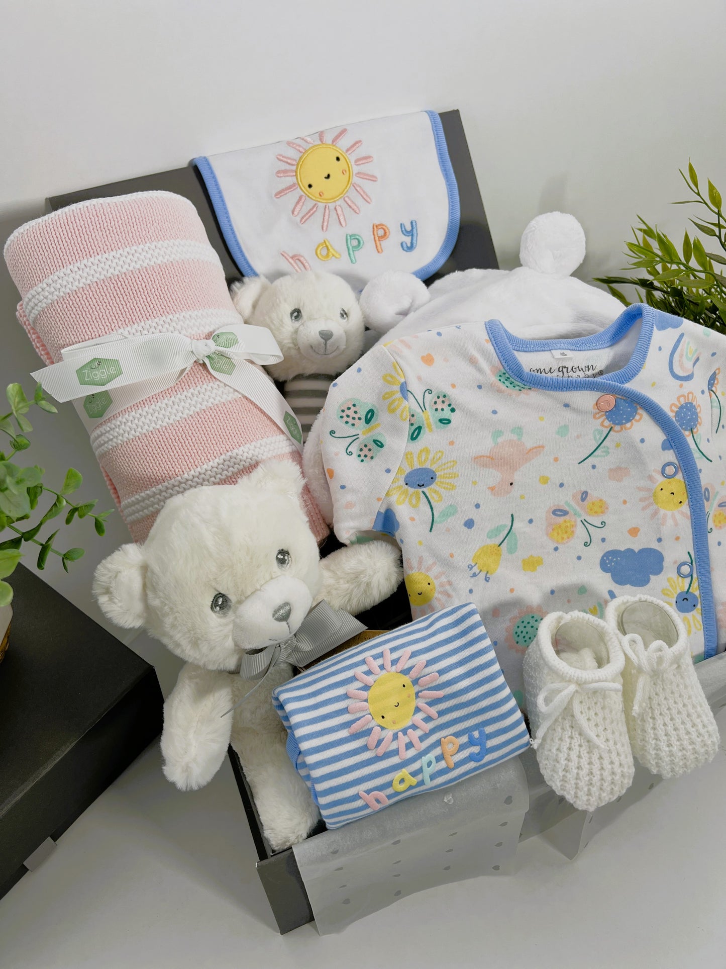 New Baby Girl Rainbow Hamper, Cotton Baby Sleepsuit, New Mum Presents, New Parents Gifts, Corporate Maternity Leave Gifts