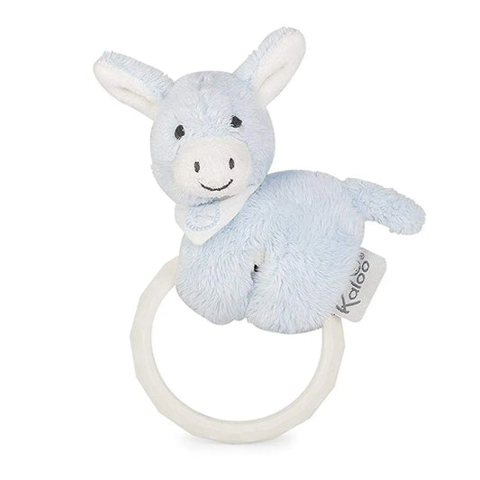blue donkey baby rattle and teether.